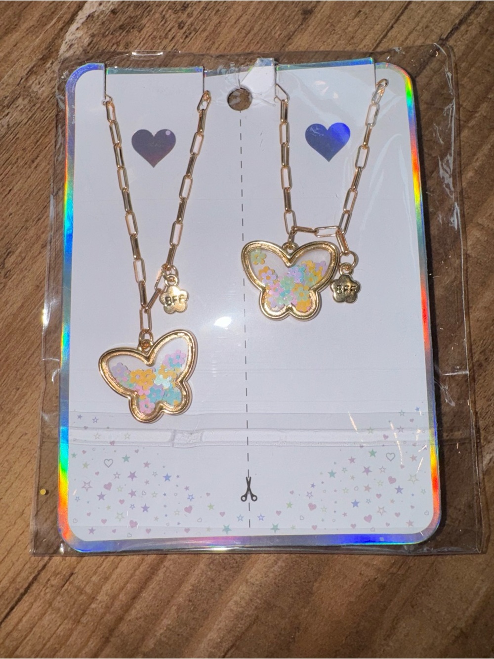 Kids Gold BFF Butterfly Pendant Necklace Set with Iridescent Inlay